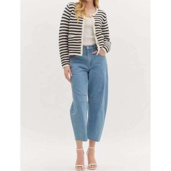 NEW ENTRO striped cardigan in black/cream - Picture 1 of 4